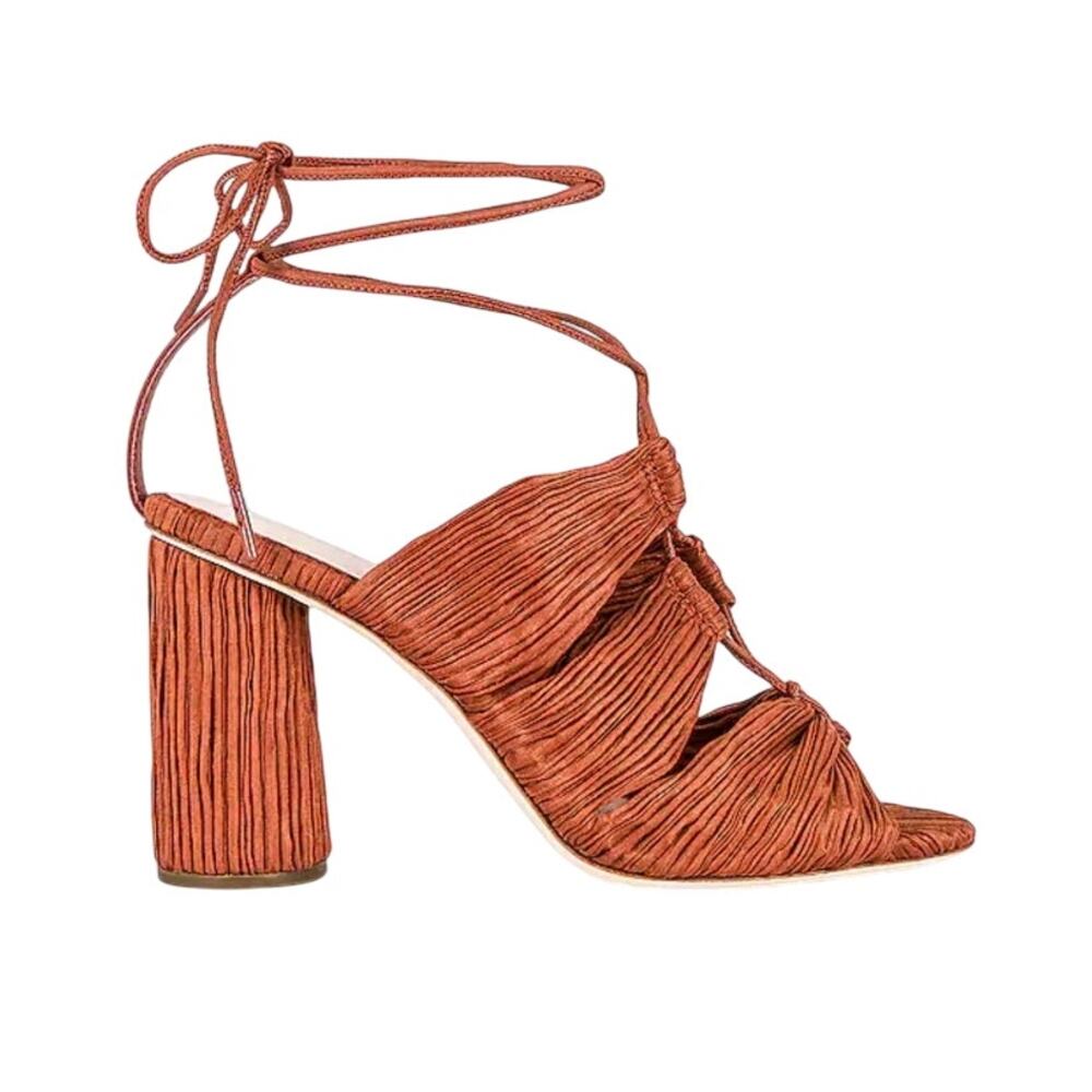 Loeffler Randall Rust Orange Pleated Block Heel Sandals